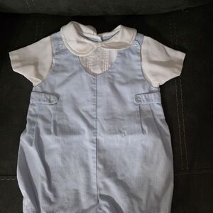 Petit Ami Blue Gingham One-Piece with White Peter Pan Collar